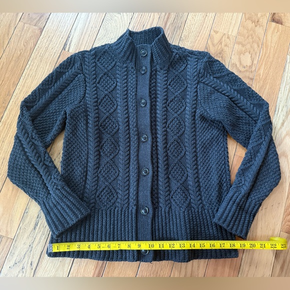 LL Bean Signature Fisherman Cardigan Cable Sweater Gray Women’s Sz L Reg 507594 - Picture 10 of 13
